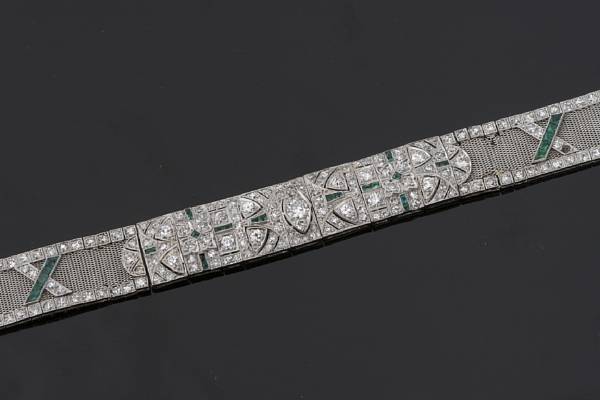 Appraisal: An art deco diamond and emerald bracelet circa estimated total