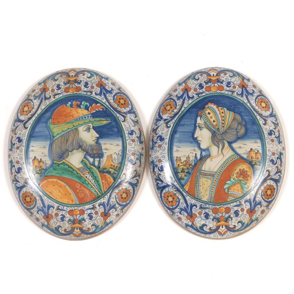 Appraisal: PAIR OF ITALIAN RENAISSANCE REVIVAL MAJOLICA PLAQUES DERUTA BY ALVARO