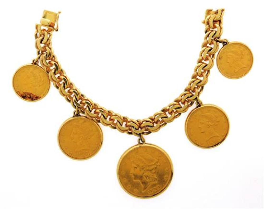 Appraisal: JEWELRY K Gold Coin Bracelet with box safety clasp stamped