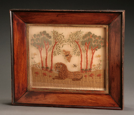 Appraisal: Needlework Picture of a Lion Probably English or Welsh th