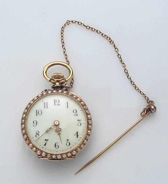 Appraisal: A diamond seed pearl enamel and k gold pocket watch