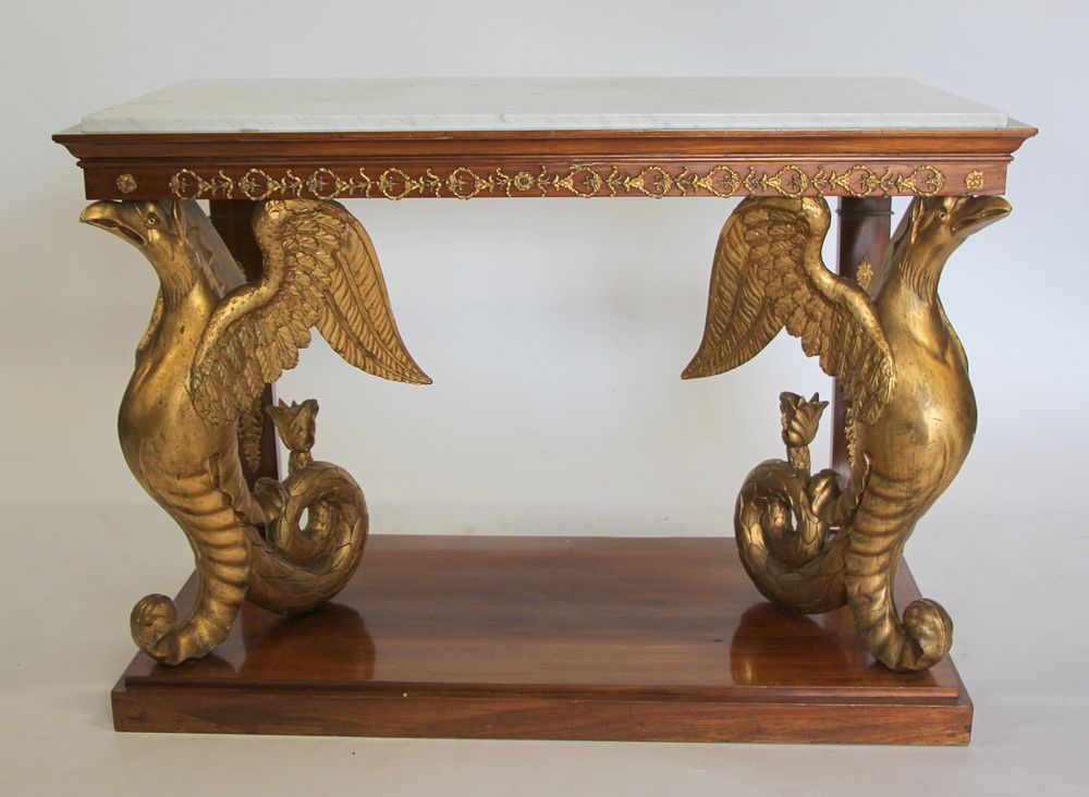 Appraisal: Antique Continental Bronze Mounted Marbletop Console With Carved And Gilded