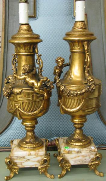 Appraisal: Pair of Urn Motif Figural Table Lamps gilt metal with