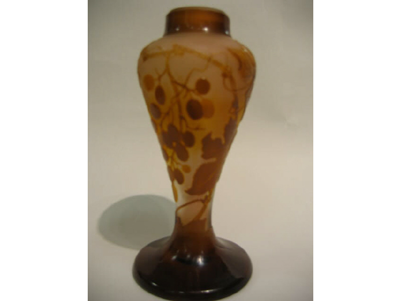 Appraisal: GALLE FRANCE Amber glass cameo vase grape and vine design