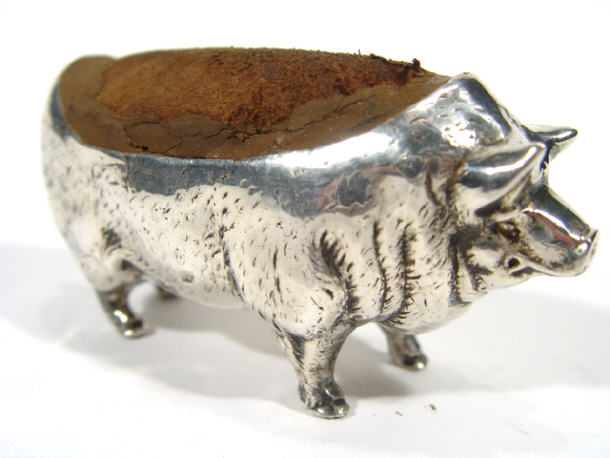 Appraisal: Silver metal pig design pen blotter cm high