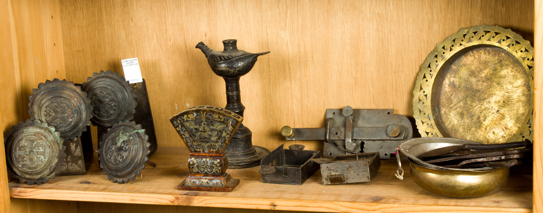 Appraisal: ONE SHELF OF ASSOCIATED PATINATED METAL One shelf of associated