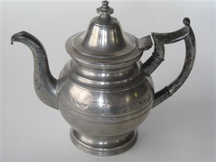 Appraisal: Pewter teapot with bright-cut decoration e smith beverly massachusetts -