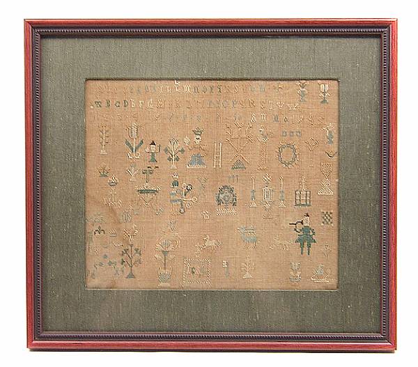 Appraisal: A silk and linen needlework sampler dated height in width