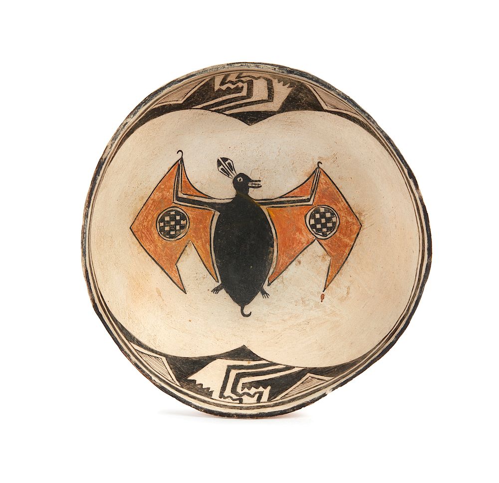 Appraisal: Mimbres Bat Bowl Mimbres Bat Bowl by Randy and Marlyn