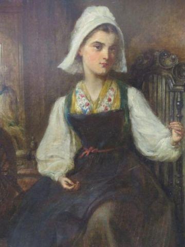 Appraisal: HUGHES E O C of Woman in Bonnet Spinning Thread