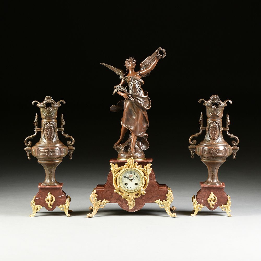 Appraisal: A THREE PIECE BELLE POQUE SPELTER AND GILT BRONZE MOUNTED