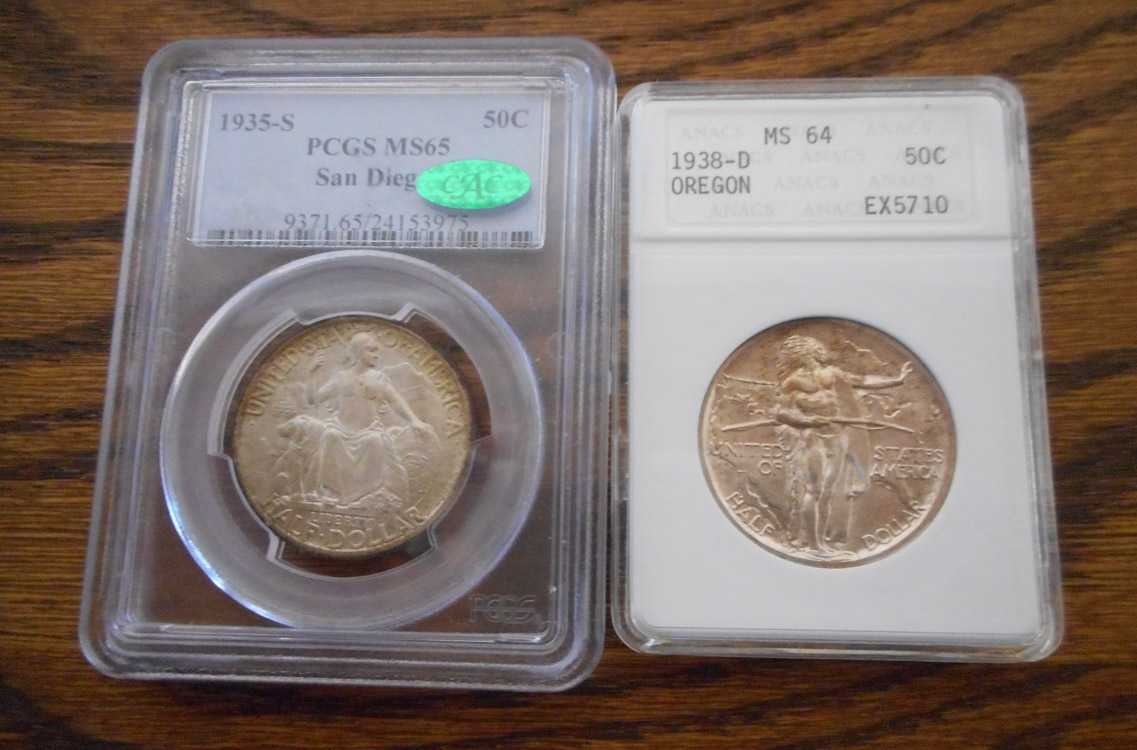 Appraisal: TWO U S COMMEMORATIVE SILVER HALF DOLLARS -D Oregon Trail