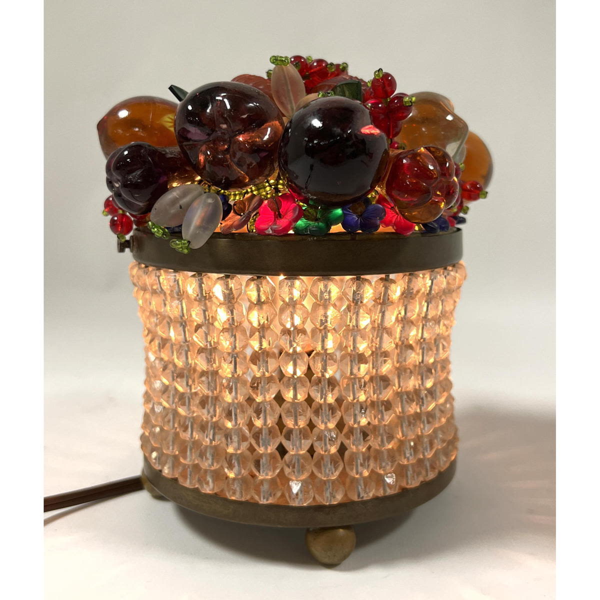 Appraisal: Vintage Chez Czech beaded art glass and brass fruit basket