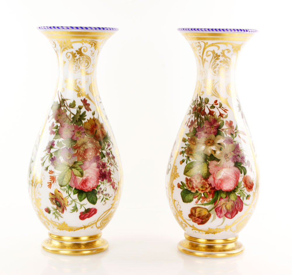 Appraisal: - Pr th C Opaline Baccarat Vases Pair of th