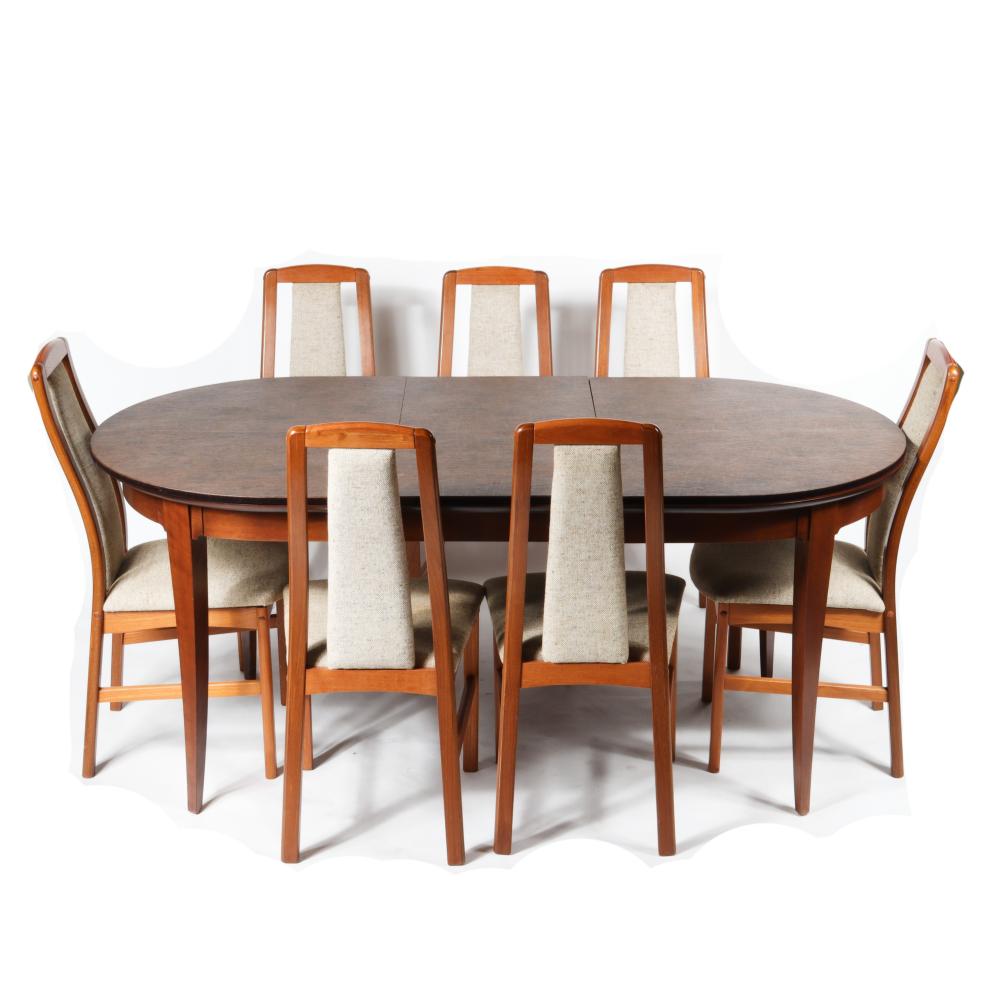 Appraisal: CONTEMPORARY MCM EXTENSION DINING TABLE WITH SEVEN DANISH MODERN CHAIRS