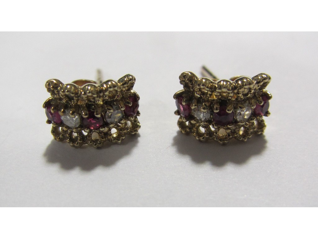 Appraisal: Pair of ct gold ruby and diamond set stud earrings