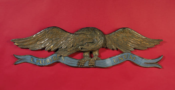 Appraisal: LARGE EAGLE CLUTCHING BANNER INSCRIBED quot E PLURIBUS UNUM quot