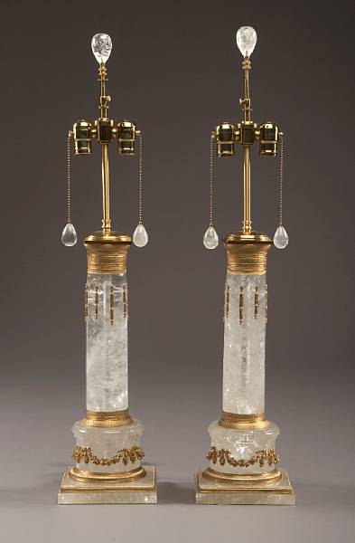 Appraisal: A pair of gilt bronze mounted rock crystal table lamps