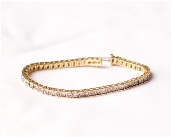 Appraisal: k Diamond Yellow Gold Tennis-style Bracelet Square Links each Set