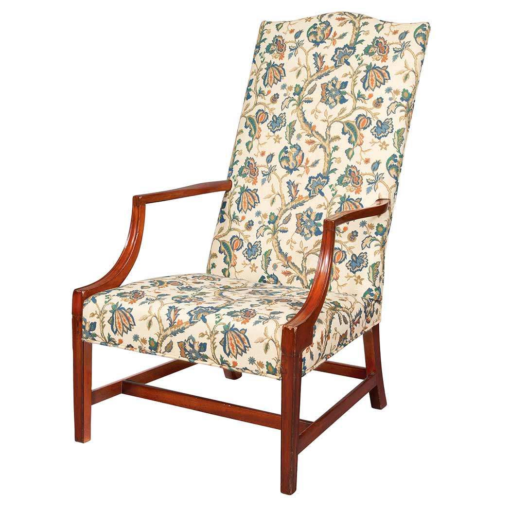 Appraisal: Federal Mahogany Upholstered Lolling Chair Early th century Raised on