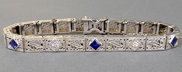 Appraisal: - Ladies Art Deco k white gold filigree sapphire and