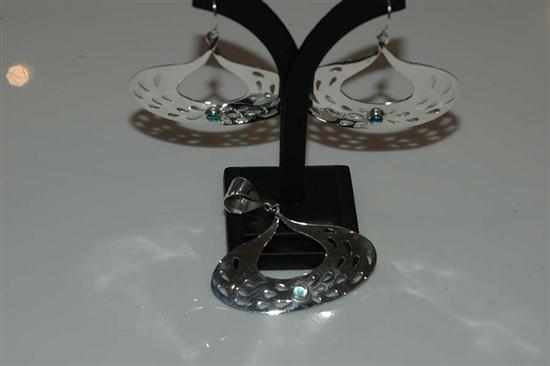 Appraisal: A PAIR OF FANCY STONE SET SILVER EARRINGS WITH A