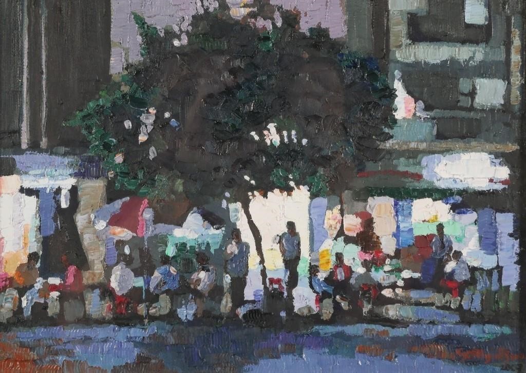 Appraisal: Painting by Saw Myanmar b of street market Painting is