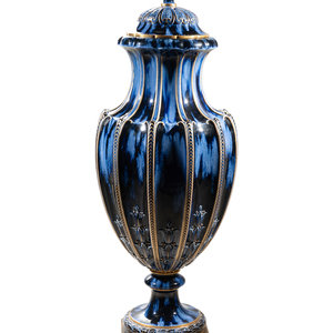 Appraisal: A Large S vres Cobalt-Glazed and Parcel Gilt Porcelain Presentation