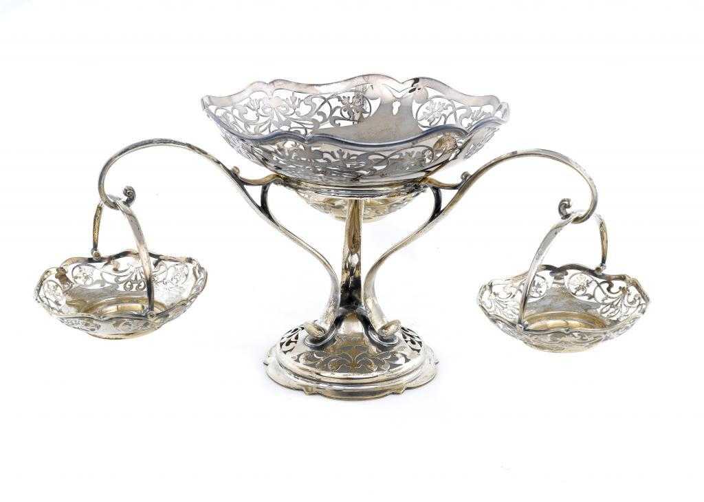 Appraisal: AN EDWARD VII EPERGNE surmounted by a dish with three