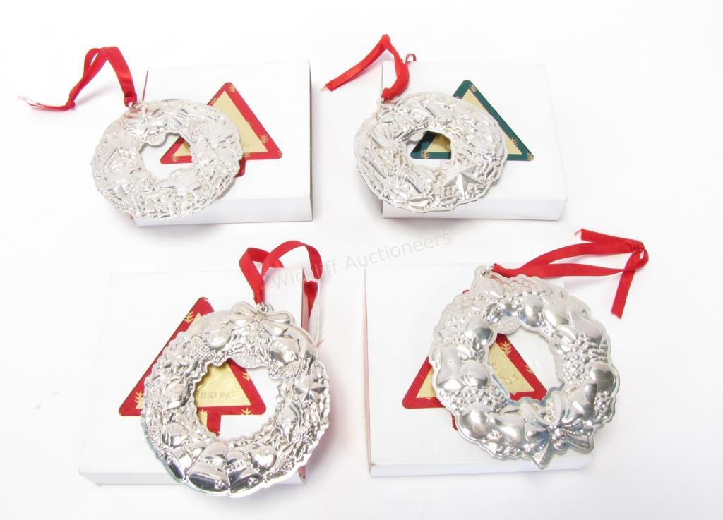 Appraisal: Four Wallace sterling annual ornaments including four Christmas wreath ornaments