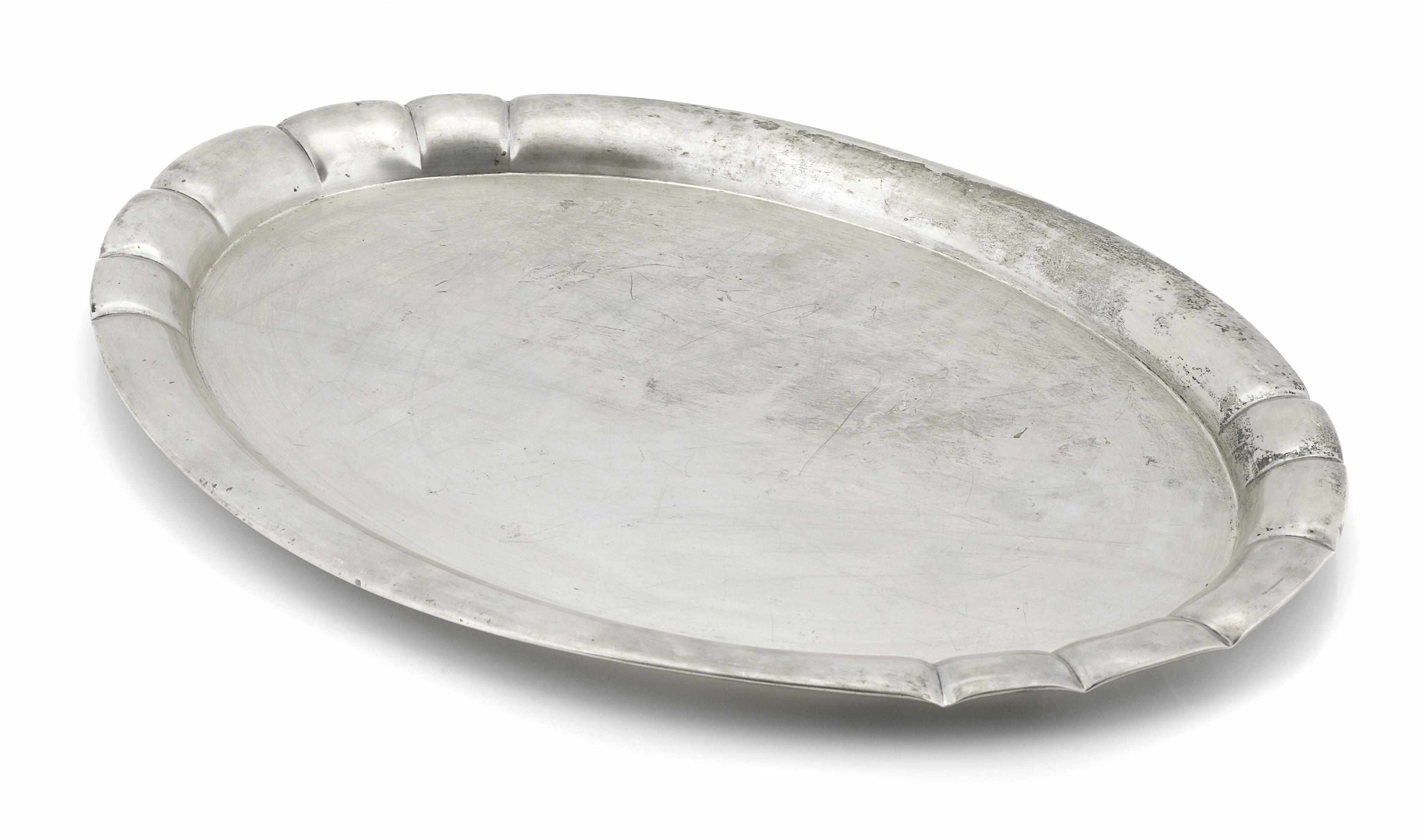 Appraisal: A German standard silver scalloped oval tray Adolf Kander Berlin