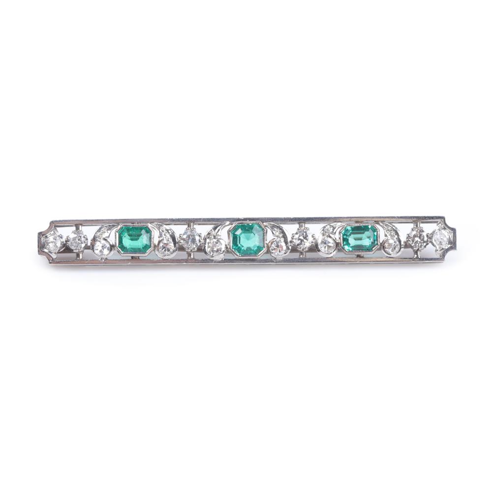 Appraisal: Antique Victorian Edwardian K WG white gold tested Emerald Diamond