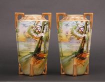 Appraisal: Pair of Nippon Double Handled Vases Pair of Nippon double