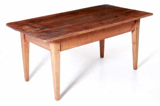 Appraisal: Walnut farm table probably Southern th century rectangular top with