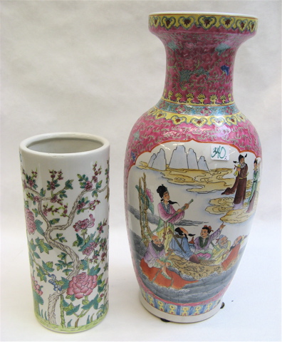 Appraisal: TWO CHINESE FAMILLE ROSE VASES the larger H plus the