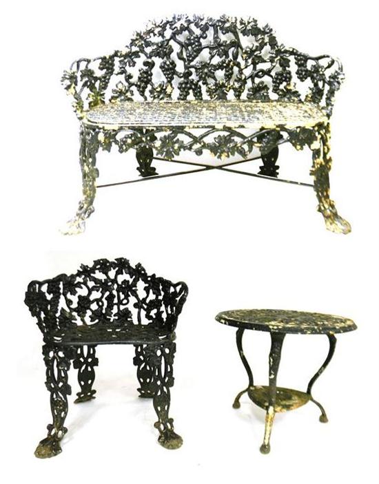 Appraisal: th C cast-iron garden furniture painted black three pieces settee