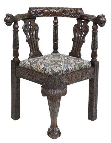 Appraisal: English Victorian oak corner chair th c the foliate carved