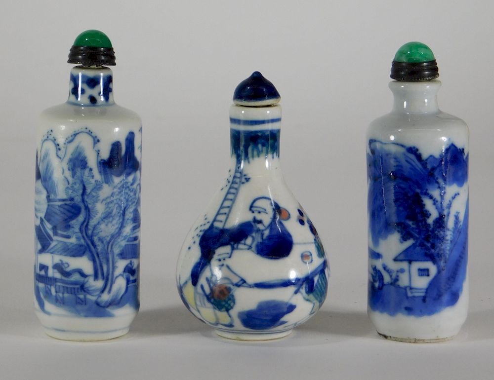 Appraisal: PC Chinese Blue White Porcelain Snuff Bottles China - Two