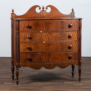 Appraisal: A Late Federal Spiral-Twist Carved and Figured Mahogany Chest of