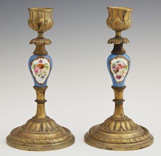 Appraisal: Pair of Diminutive Gilt Bronze and Sevres Porcelai Pair of