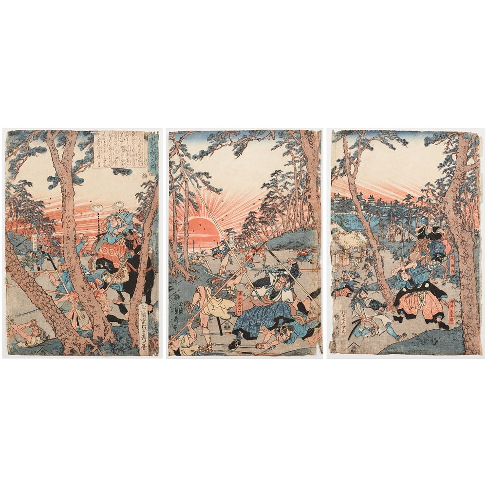 Appraisal: Utagawa Sadahide Triptych Japanese Woodblock Print Utagawa Sadahide or Gountei