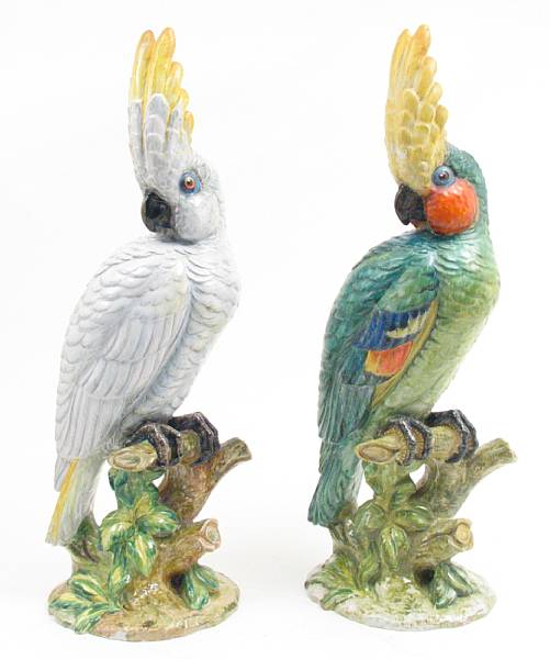 Appraisal: A pair of Italian glazed earthenware parrots height in