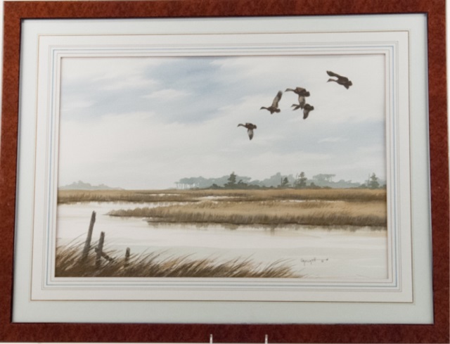 Appraisal: Willie Crockett Watercolor Geese Over Marsh Signed Crockett to lower