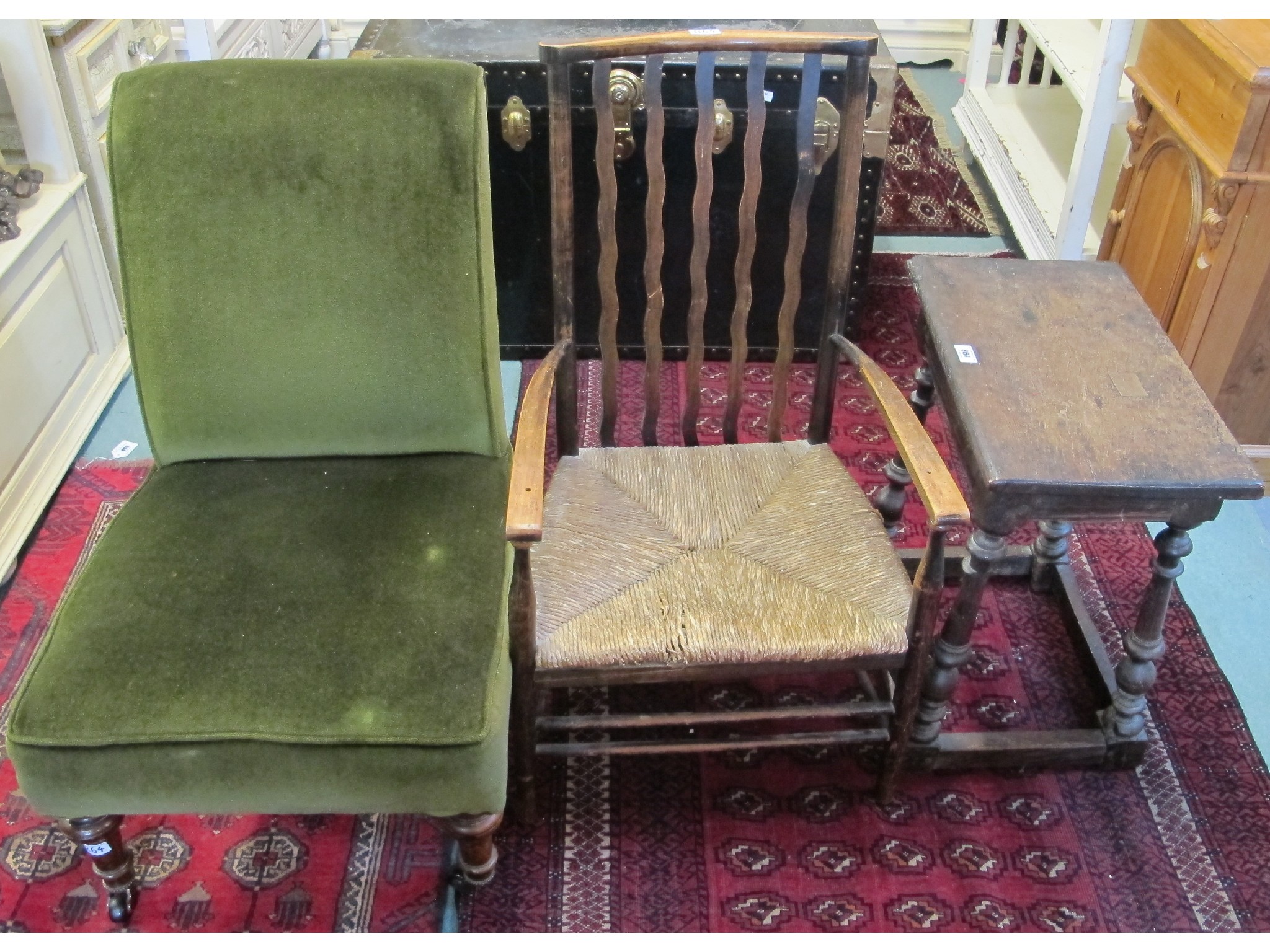 Appraisal: A th Century railback chair an oak stool and a