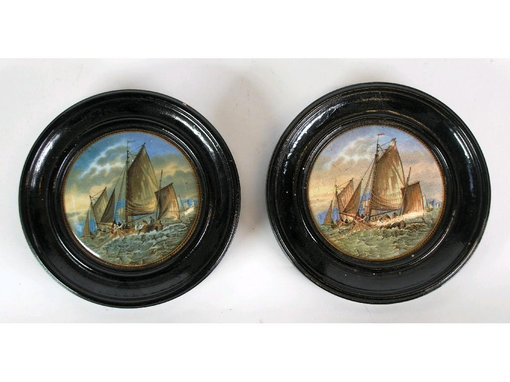 Appraisal: PAIR OF STAFFORDSHIRE 'HAULING IN THE TRAWL' PICTORIAL POTTERY LID