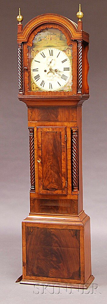 Appraisal: Regency Inlaid Mahogany Veneer Tall Clock Scotland c the string-inlaid