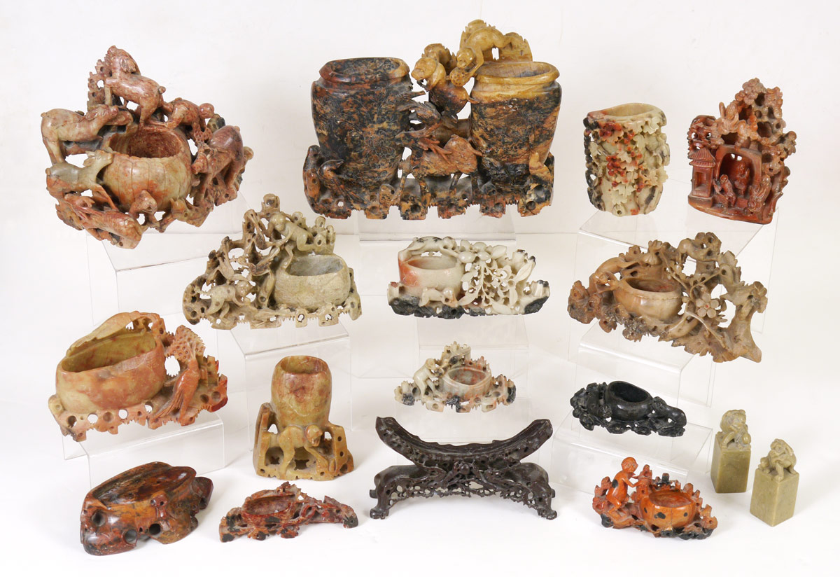 Appraisal: PIECE COLLECTION OF CARVED SOAPSTONE An assembled collection consisting of