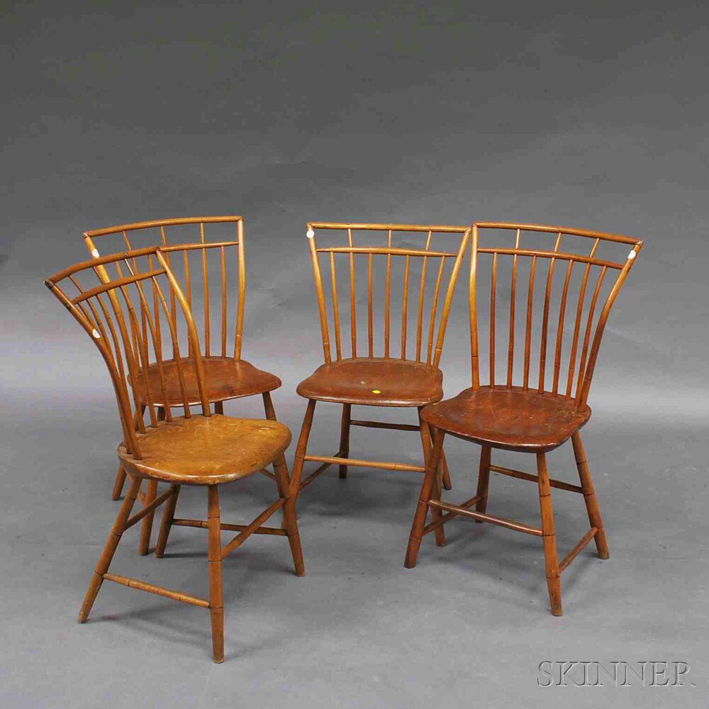 Appraisal: Set of Four Bamboo-turned Birdcage Windsor Side Chairs th century