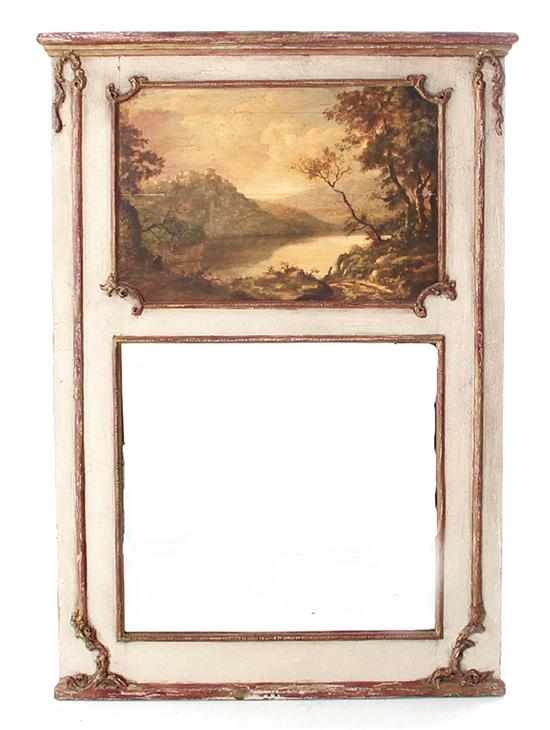 Appraisal: Louis XVI style painted and giltwood trumeau mirror molded cornice