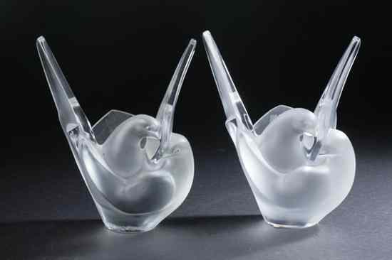 Appraisal: PAIR LALIQUE CLEAR AND FROSTED GLASS ''SYLVIE'' VASES etched Lalique